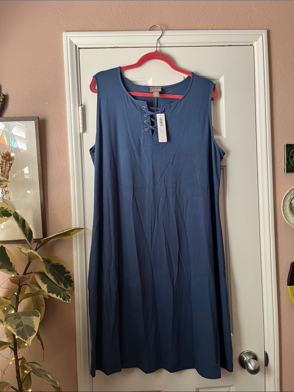 Chico's Sleeveless Lace-Up Shift Dress in Slate Blue